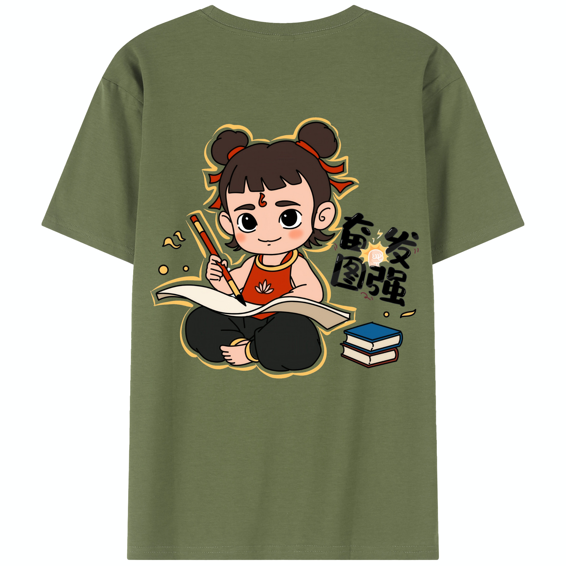（画像用） Ne Zha 2 ナタ 魔童の大暴れ 綿100％半袖Tシャツ（背面プリント）